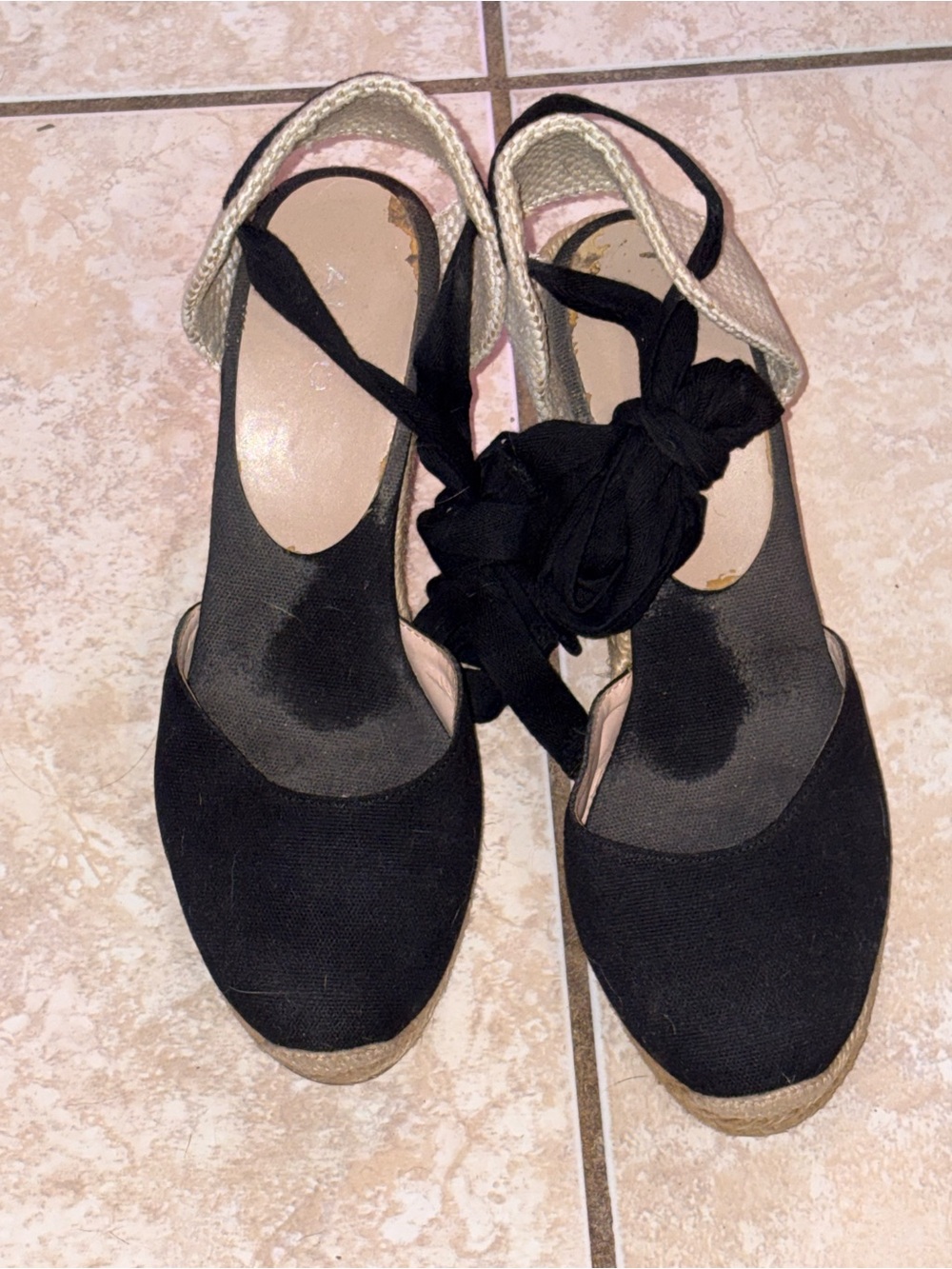 Aldo Black Canvas Espadrille Wedge Sandals with Ankle Tie